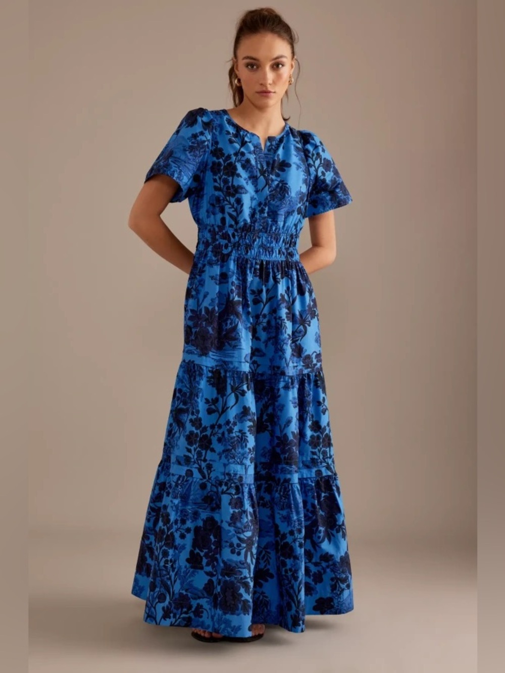 Anthropologie Blue Floral Maxi Dress